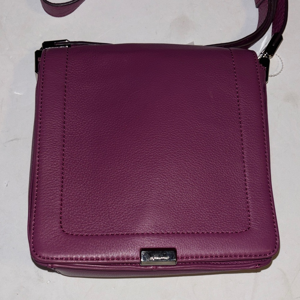 B.MAKOWSKY PURPLE (PLUM) COLOR LEATHER HARPER FLAP CROSSBODY SILVER HARDWARE